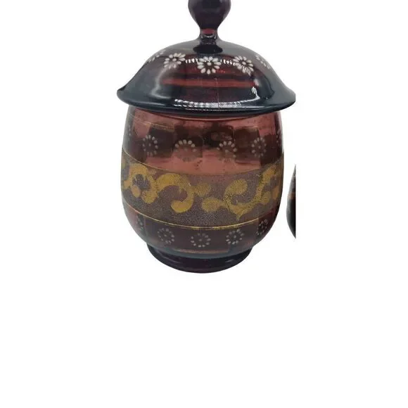 Antique Victorian Purple Glass Panel Gold Scrollwork Creamer & Sugar​​ - Picture 5 of 13